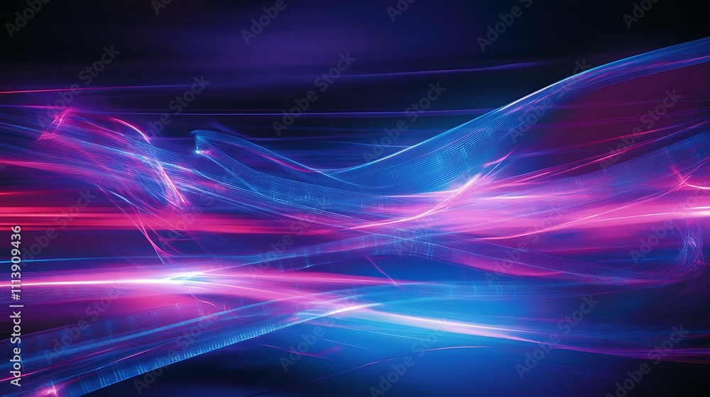 Poster abstract light trails in vibrant blue and pink colors on dark background with dynamic motion effect