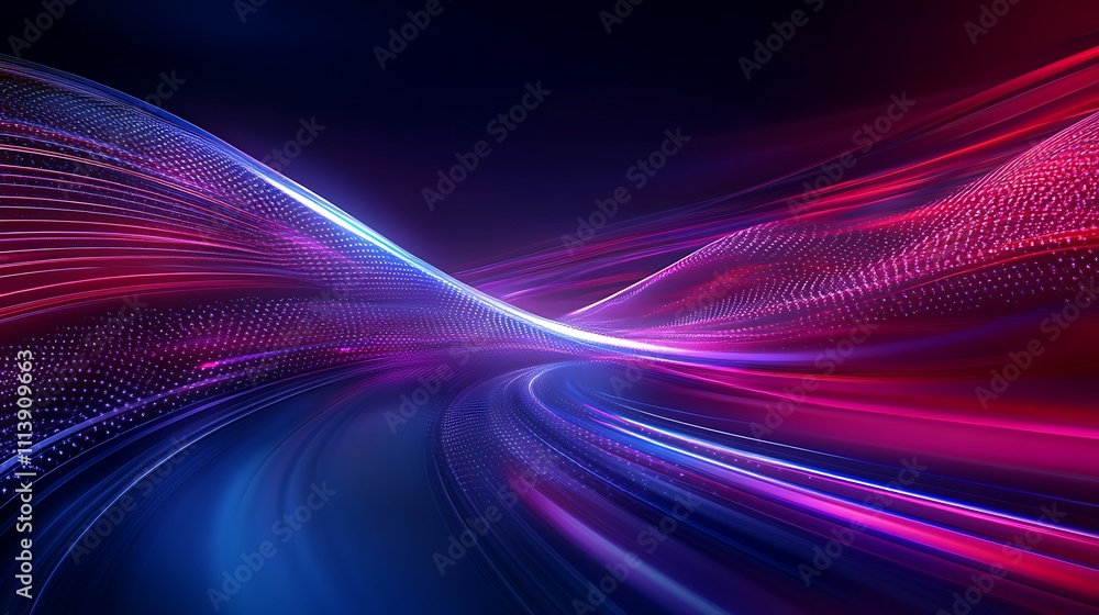 Poster abstract light waves in bright colors creating dynamic movement on dark background for creative proj
