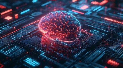Circuit based hologram brain with technological abstract style image