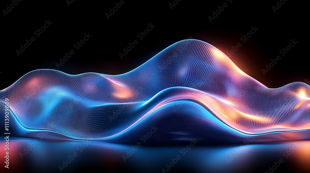 Poster abstract light waves in vibrant colors with flowing patterns and a black background for creative pro