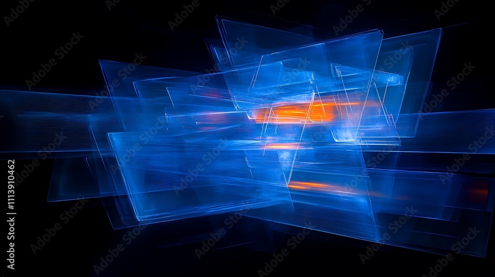 Poster abstract neon light patterns with blue and orange overlays creating a dynamic motion effect