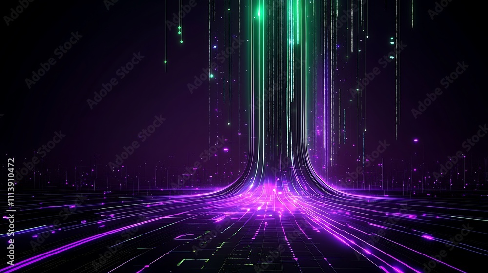 Poster abstract neon light streams creating a dynamic digital landscape with vibrant colors and futuristic 
