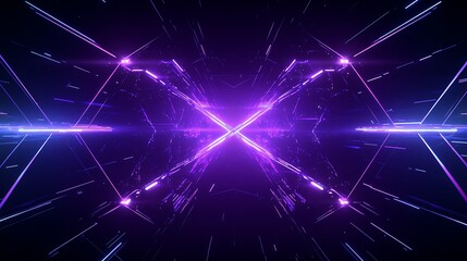 Fototapeta premium Abstract neon light lines intersecting in a futuristic digital space with vibrant glowing purple and blue tones