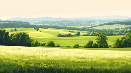 Serene Rolling Hills Landscape With Lush Green Fields