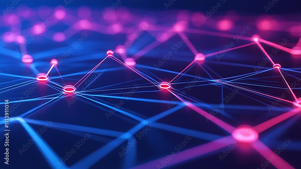 Aufkleber abstract network connections with vibrant pink and blue nodes representing digital technology and da