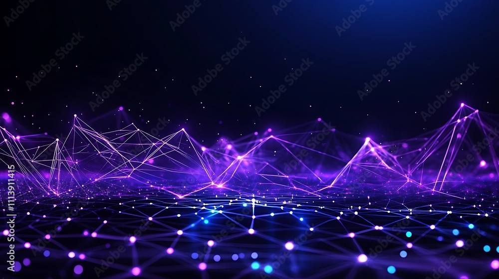 Poster abstract purple digital background with connecting lines and dots for technology concepts and future
