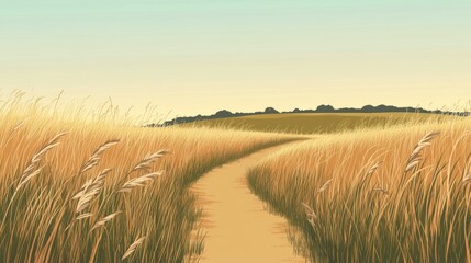 Fototapeta premium Serene Path Through Golden Grassland Landscape