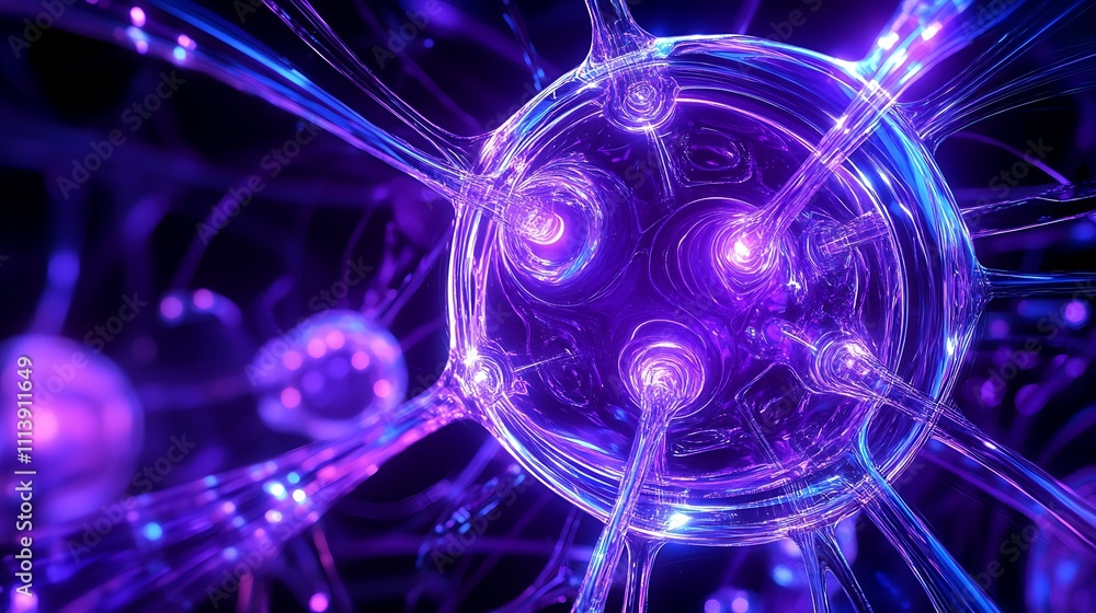Poster abstract representation of colorful neurons and neural connections in a futuristic style