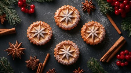 Fototapeta premium Christmas festive mince pies on decorative holiday plate