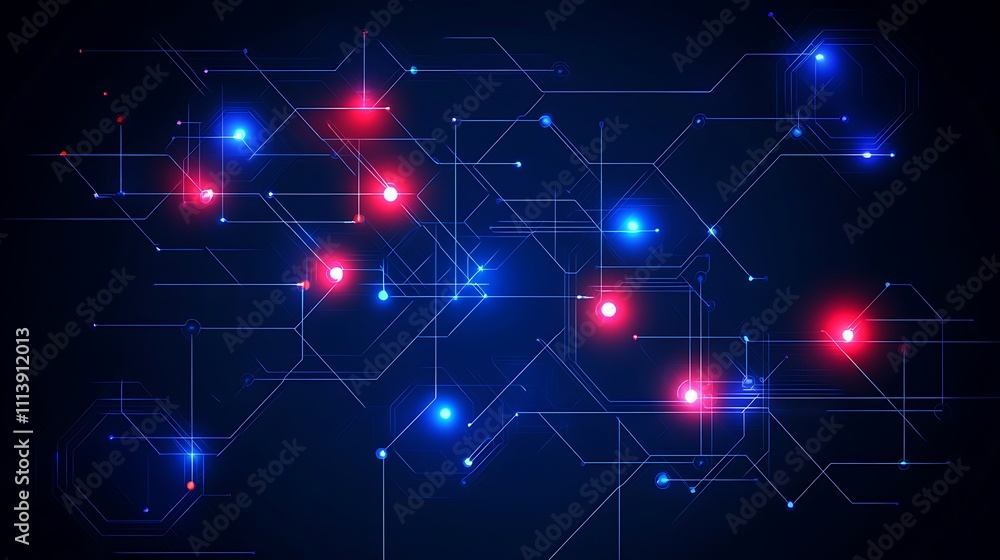 Poster abstract technology background with colorful lights and connecting lines illustrating modern digital