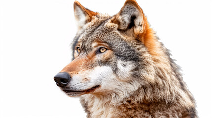 Fototapeta premium Portrait of a Wolf: Close-up, isolated on a white background.