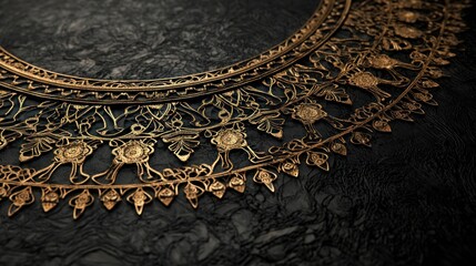 Obraz premium Intricately designed metallic ornamentation on a textured surface.