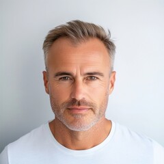 Obraz premium Confident male portrait minimalistic studio photography neutral background close-up modern lifestyle concept