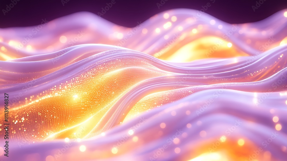 Poster abstract waves of light with soft gradients and sparkling particles in a dreamy color palette