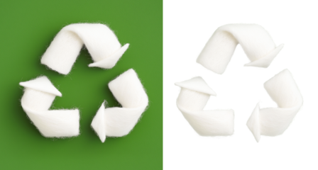 white cotton recycle symbol on white background, creative eco recycling icon cutout png