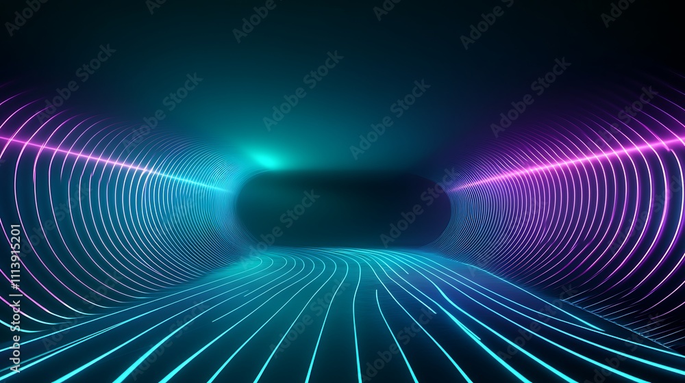 Poster bright abstract background with dynamic flowing lines in futuristic tunnel design