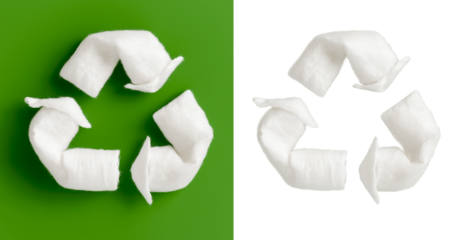 white cotton recycle symbol on white background, creative eco recycling icon cutout png