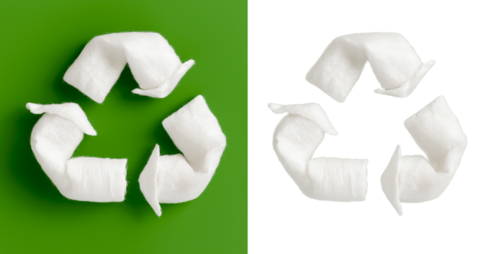 white cotton recycle symbol on white background, creative eco recycling icon cutout png