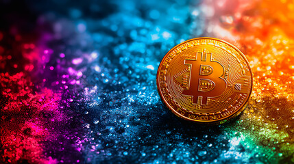 Dynamic cryptocurrency visualization digital space artwork vivid environment close-up perspective expressionist concept