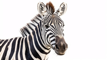 Naklejka premium Portrait of a Zebra: Close-up, isolated on a white background.