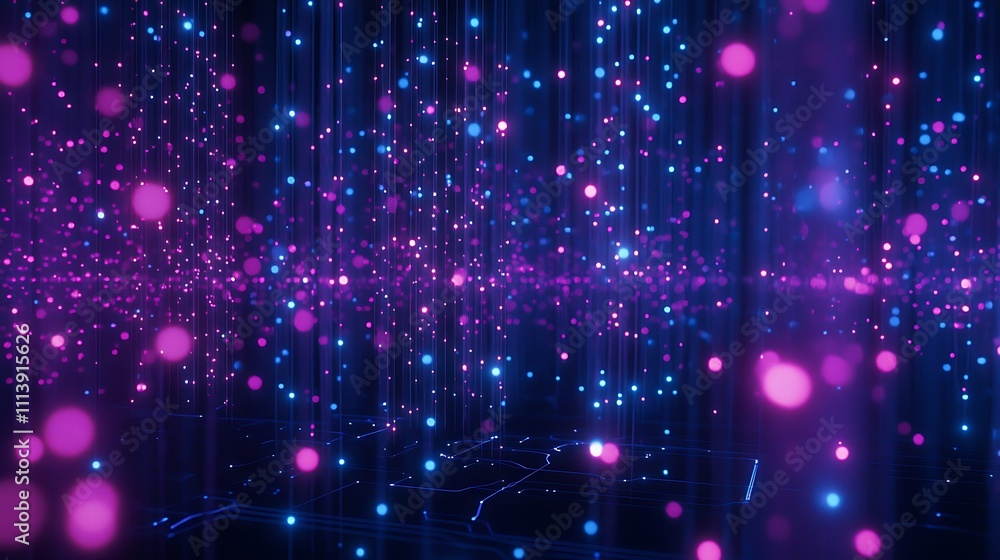 Poster colorful abstract background with glowing particles and light trails for technology and science them