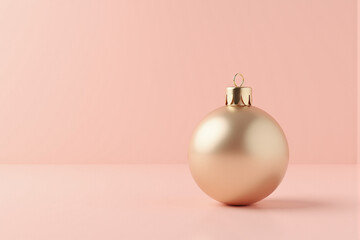 Classic holiday bauble in gold on a clean light pink backdrop