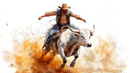Cowboy Riding Bull Painting