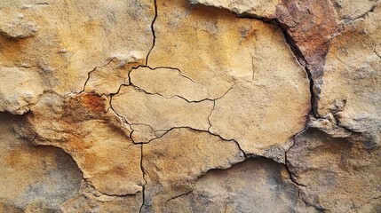 Fototapeta premium A close-up of cracked, tan-colored rock.