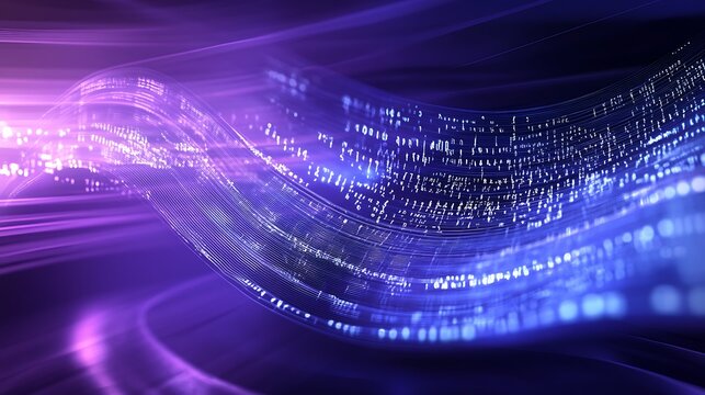 Colorful abstract lines with glowing lights and digital binary code in a futuristic background design