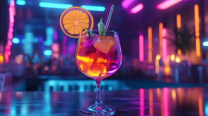 Colorful cocktail bar drinks illuminated by striking neon styles image