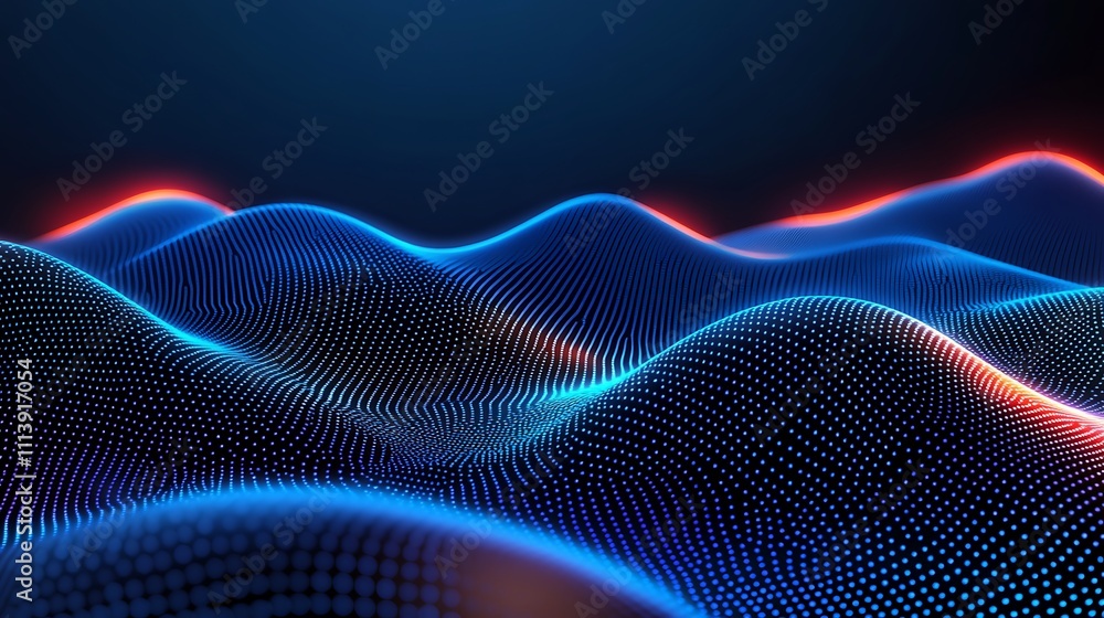 Aufkleber colorful waves of digital particles in 3d abstract background with glowing lights and smooth curves