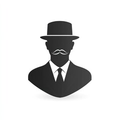 Obraz premium Gentleman icon, man in suit, hat, mustache silhouette.