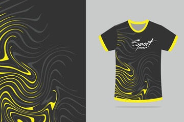 Sport jersey template mockup curve grunge design for football soccer, racing, running, e sports, dark grey and yellow color	