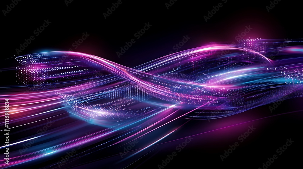 Poster dynamic abstract flow of colorful light waves in dark background with vivid energy and motion effect