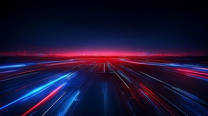 Dynamic Abstract Flow of Lights in Red and Blue Colors with a Deep Black Background