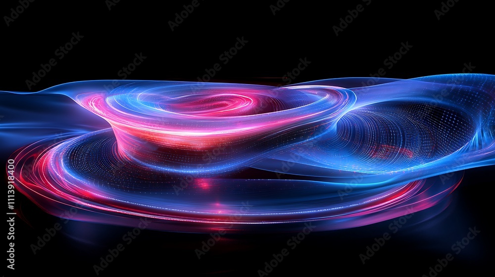 Poster dynamic abstract light waves in vibrant red and blue tones creating a visually stunning digital artw