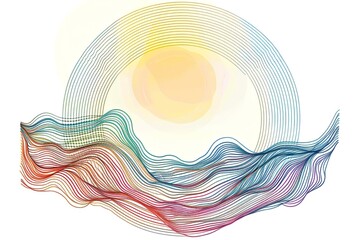 Abstract graphic design of a sunrise over flowing water, perfect for wellness brands.
