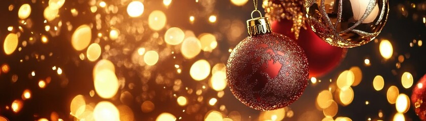 Sparkling Christmas Ornaments and Festive Bokeh Lights