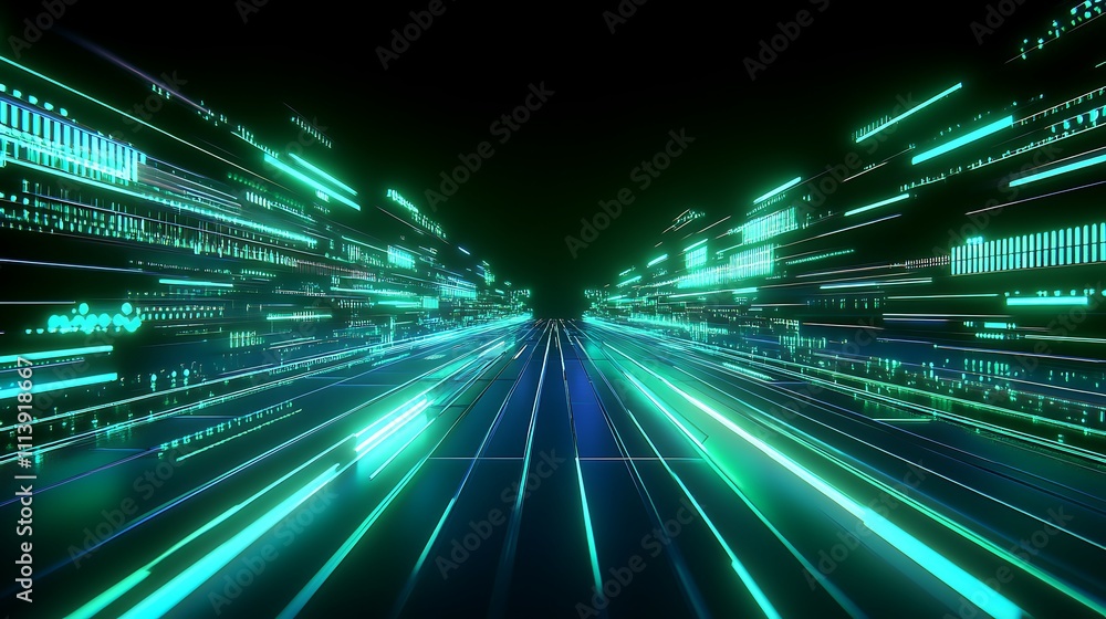 Poster dynamic digital stream with neon lights creating a futuristic atmosphere and energy flow aesthetic
