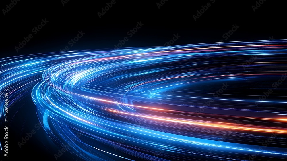 Poster dynamic flow of colorful light trails against a dark background for abstract background design