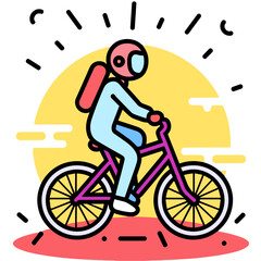 astronaut riding a bicycle through a minimalist planetary landscape