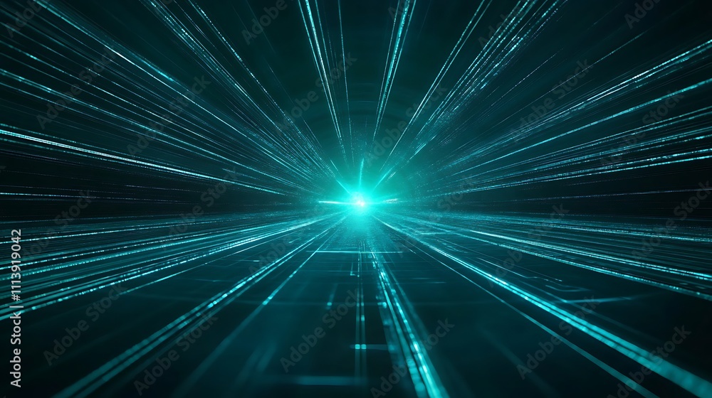 Poster Dynamic Light Rays in an Abstract Futuristic Background Creating a Sense of Speed and Depth