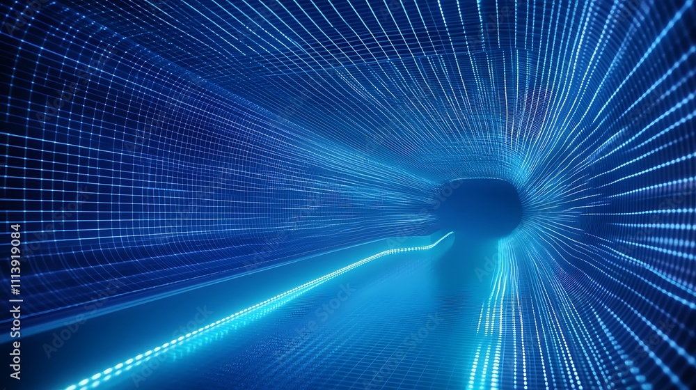 Poster dynamic light tunnel with futuristic neon effects and high-speed motion in digital environment