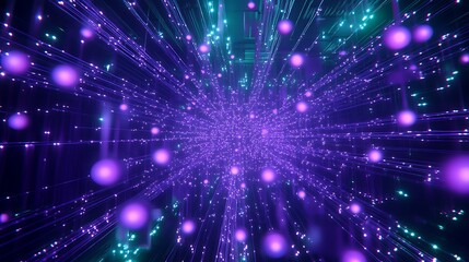 Obraz premium Dynamic Purple and Blue Light Rays with Particle Effects in a Futuristic Digital Space Environment