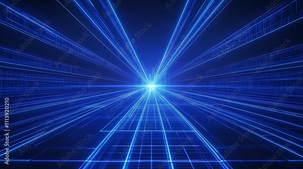 Aufkleber futuristic abstract background with blue light rays in perspective for technology and science concep