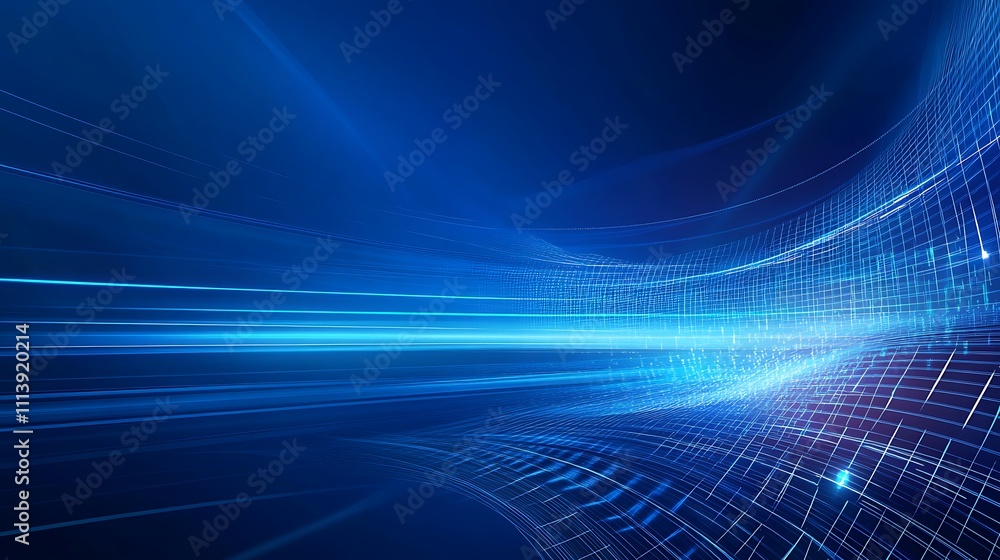 Poster futuristic abstract background with blue light trails and grids for technology and digital design