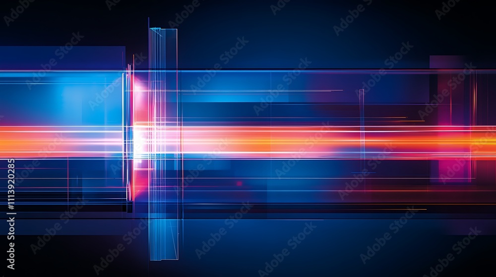 Poster futuristic abstract background with colorful light stripes and dynamic motion effects in blue and or