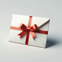 white envelop with red ribbon on white background
