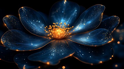 A blue and gold fractal flower with a glowing center against a dark background.