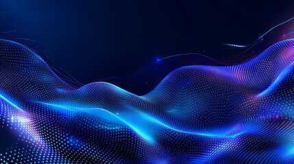 Fototapeta premium Futuristic Abstract Background with Flowing Waves of Blue Light and Dots Creating a Digital Atmosphere